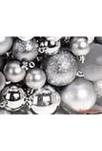 Набор пластиковых шаров ПРАЗДНИЧНЫЙ АККОРД, серебряный, 86 шаров разных диаметров и фактуры, Koopman International