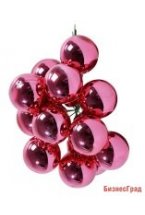 ГРОЗДЬ розовых стеклянных глянцевых шариков на проволоке, 12 шаров по 25 мм, KAEMINGK