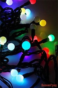 Электрогирлянда БОЛЬШИЕ РАЗНОЦВЕТНЫЕ МУЛЬТИШАРИКИ, 70 разноцветных LED ламп, 10м, коннектор, черный провод, уличные, SNOWHOUSE
