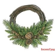Декоративный ВЕНОК из ротанга и искусственной хвои с шишками, 41см, National Tree Co