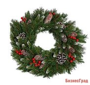 Венок ЗАСНЕЖЕННЫЙ с ягодами и шишками, 51 см, National Tree Co
