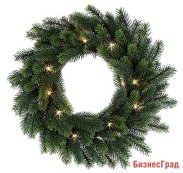 Хвойный НОВОГОДНИЙ ВЕНОК (литая хвоя) с 20 теплыми белыми LED-огнями, 35 см, BLACK BOX