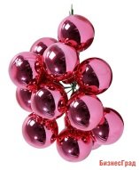 ГРОЗДЬ розовых стеклянных глянцевых шариков на проволоке, 12 шаров по 25 мм, KAEMINGK
