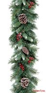 Хвойная гирлянда ЗАСНЕЖЕННАЯ с ягодами и шишками, 274 Х 25 см, National Tree Co