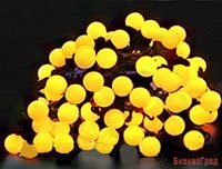 Электрогирлянда БОЛЬШИЕ ЖЕЛТЫЕ МУЛЬТИШАРИКИ, 70 желтых LED ламп, 10м, коннектор, черный провод, уличные, SNOWHOUSE