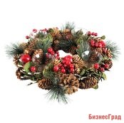 Венок-подсвечник РОЖДЕСТВЕНСКИЙ ЭТЮД, на 4 свечи, с шишками и ягодами, 33 см, KAEMINGK