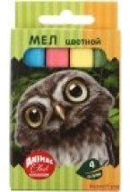 Мелки цветные, школьные "Animal club", 4 штуки