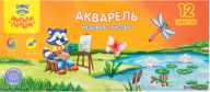 Акварель медовая "Приключения Енота", с кистью, 12 цветов